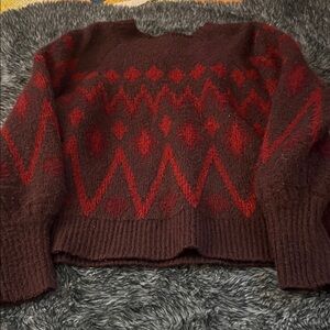 a new day Women's Burgundy and Red Geometric Sweater